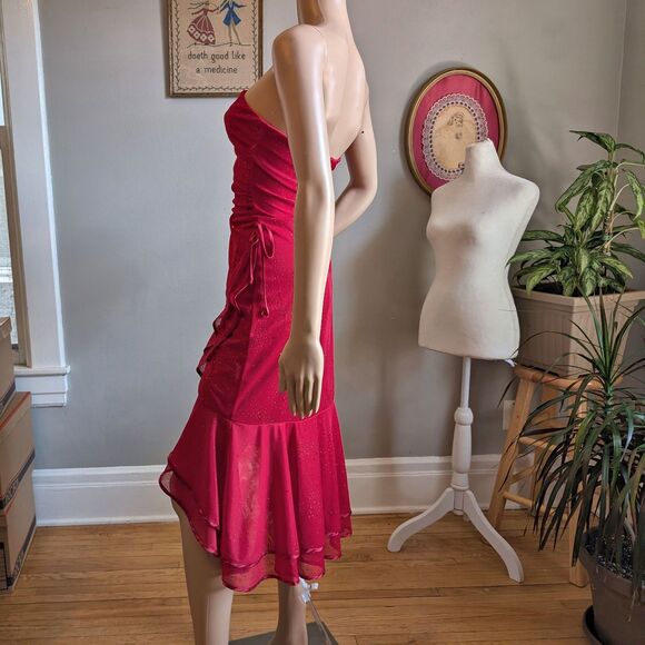 Vintage Y2K BCX Midi Dress Prom Tango Siren Glitter Ruffle Salsa Whimsygoth L - Picture 14 of 14